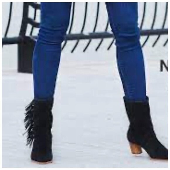 Anthropologie x Bernardo NWT $288 Booties Felix Black Suede Western Size 7.5M - Picture 3 of 8